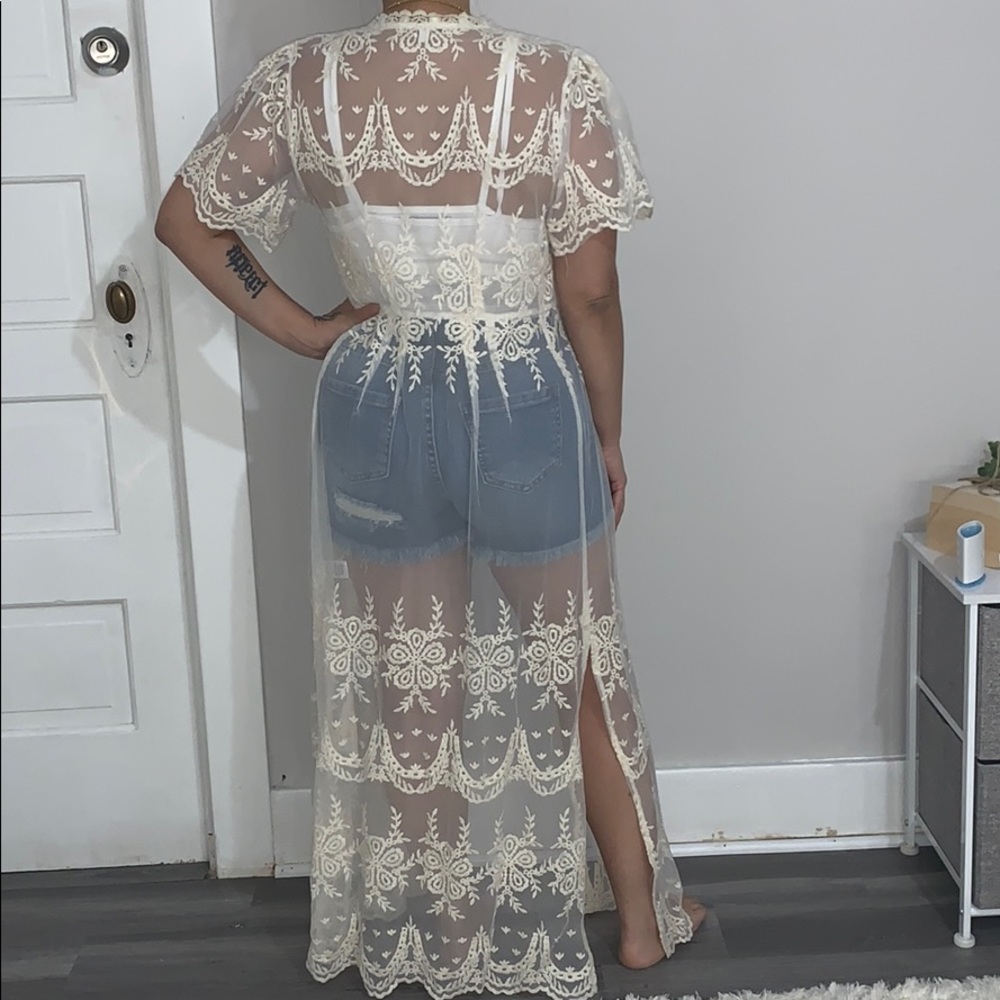Brand new without tags! Sheer lace trim duster
